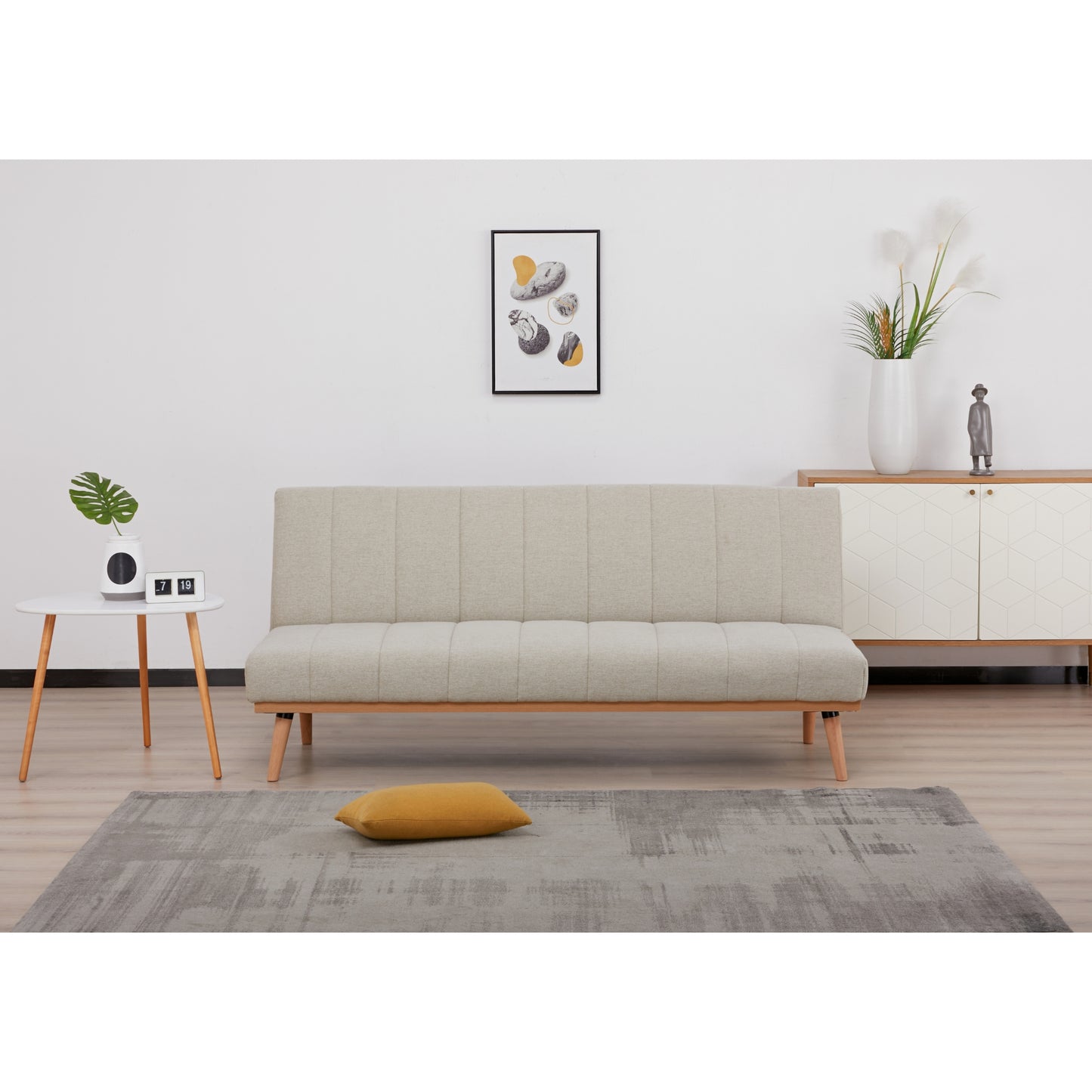 Monroe 3 Seater Sofa Futon Bed Fabric Lounge Couch - Beige - Cosy Abode