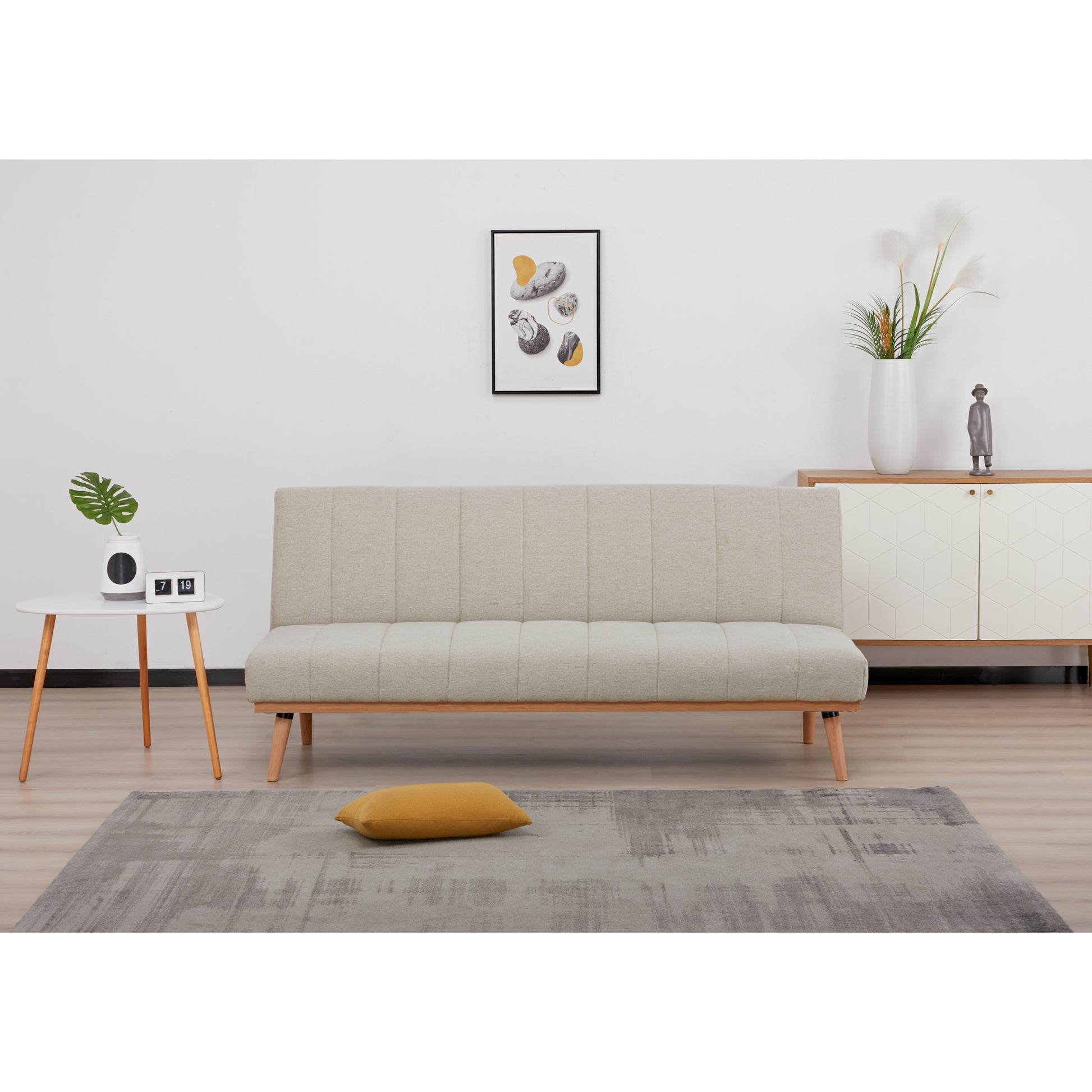 Monroe 3 Seater Sofa Futon Bed Fabric Lounge Couch - Beige - Cosy Abode