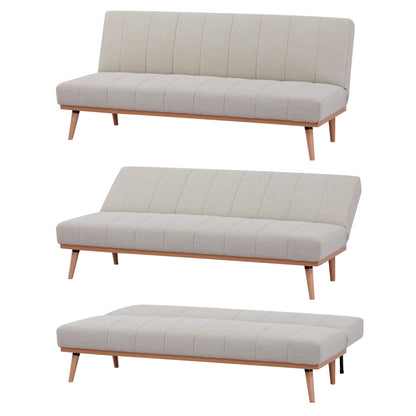 Monroe 3 Seater Sofa Futon Bed Fabric Lounge Couch - Beige - Cosy Abode
