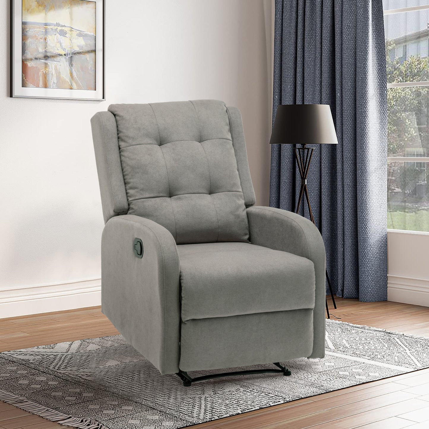 Flynn Recliner ArmChair Fabric Upholstered Sofa Lounge Accent Chair Light Grey - Cosy Abode