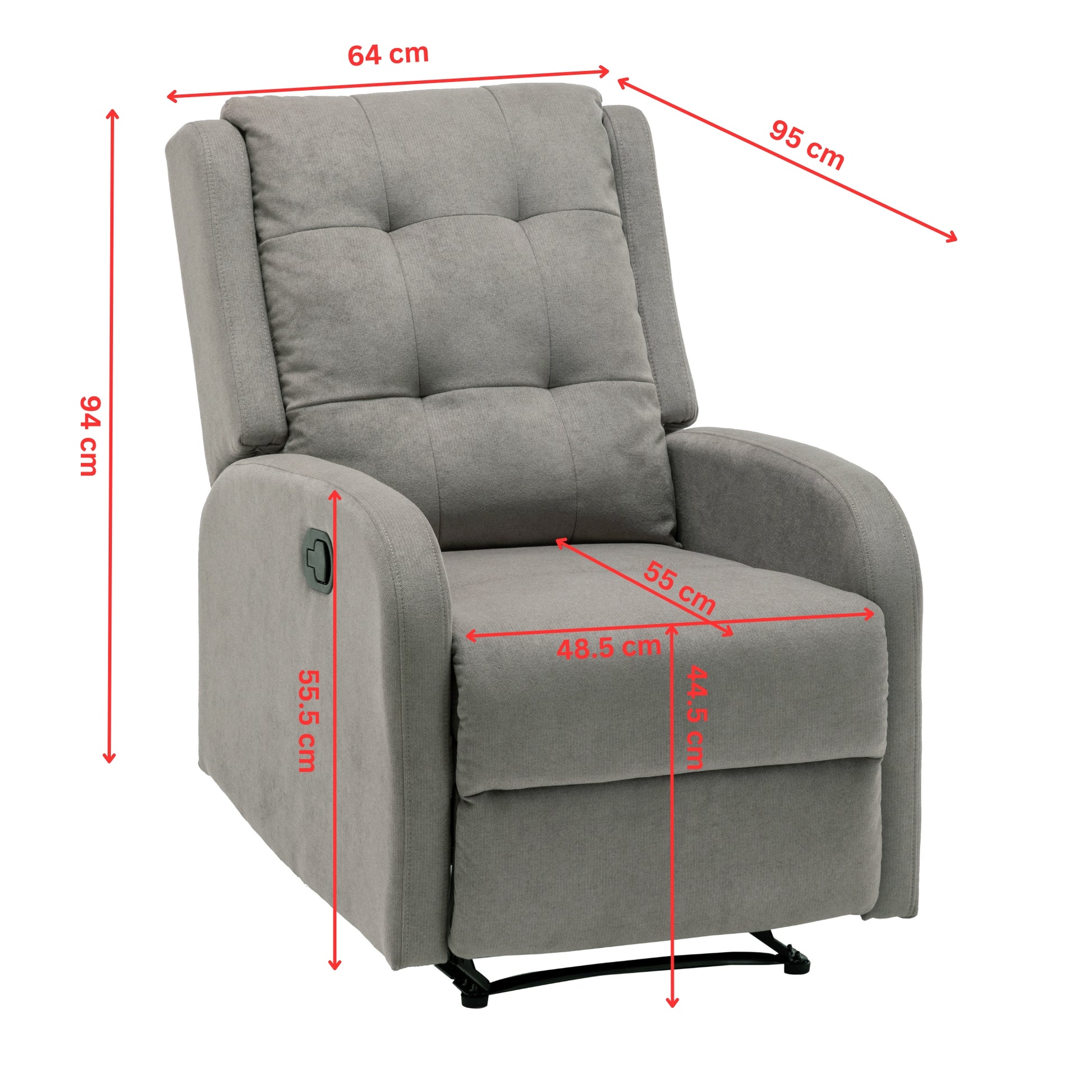 Flynn Recliner ArmChair Fabric Upholstered Sofa Lounge Accent Chair Light Grey - Cosy Abode