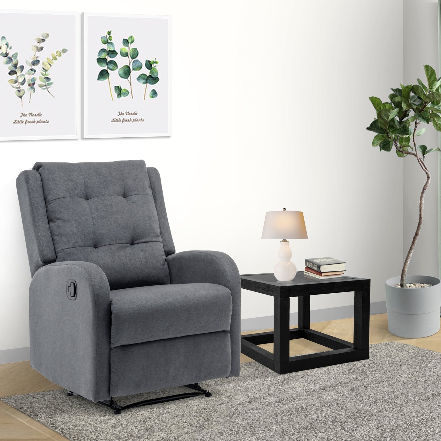 Flynn Recliner ArmChair Fabric Upholstered Sofa Lounge Accent Chair Grey - Cosy Abode