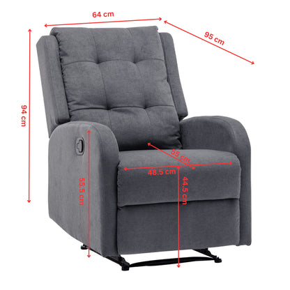 Flynn Recliner ArmChair Fabric Upholstered Sofa Lounge Accent Chair Grey - Cosy Abode