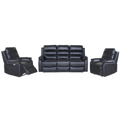 Royal 3pc 5 Seater Leather Electric Recliner Home Theatre Sofa Lounge Set Black - Cosy Abode