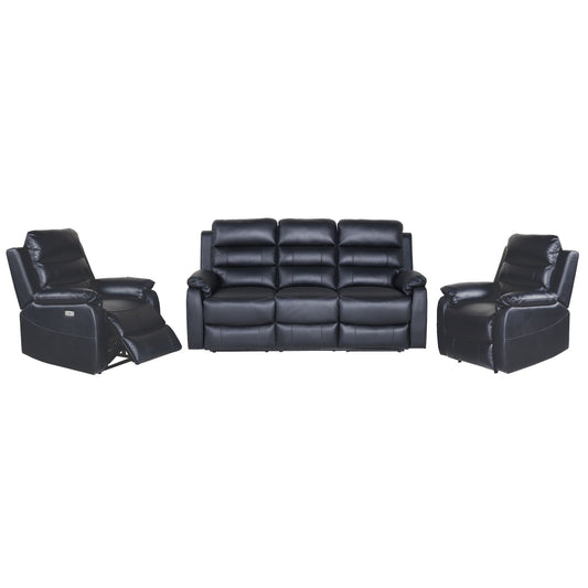Royal 3pc 5 Seater Leather Electric Recliner Home Theatre Sofa Lounge Set Black - Cosy Abode