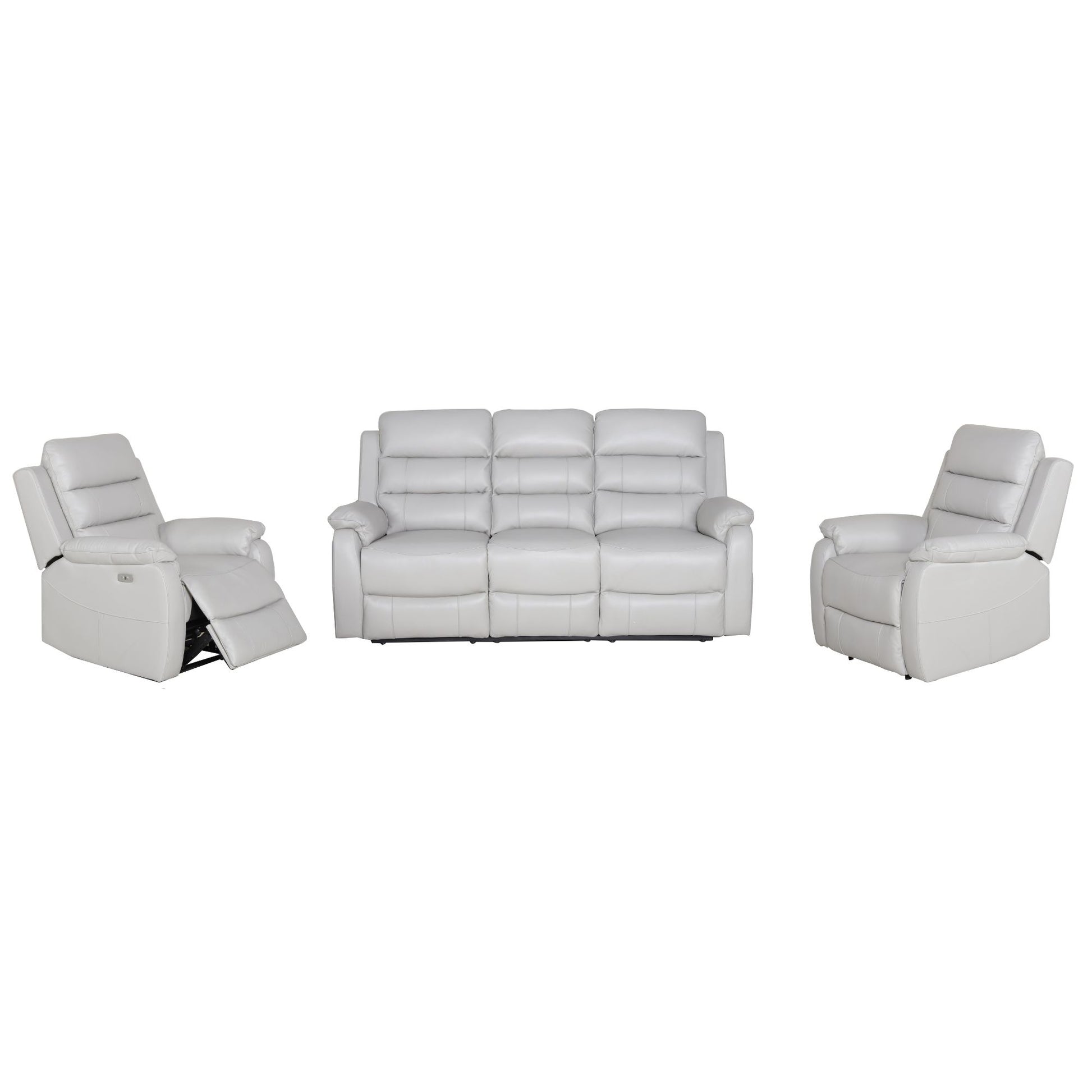 Royal 3pc 5 Seater Leather Electric Recliner Home Theatre Sofa Lounge Set Grey - Cosy Abode