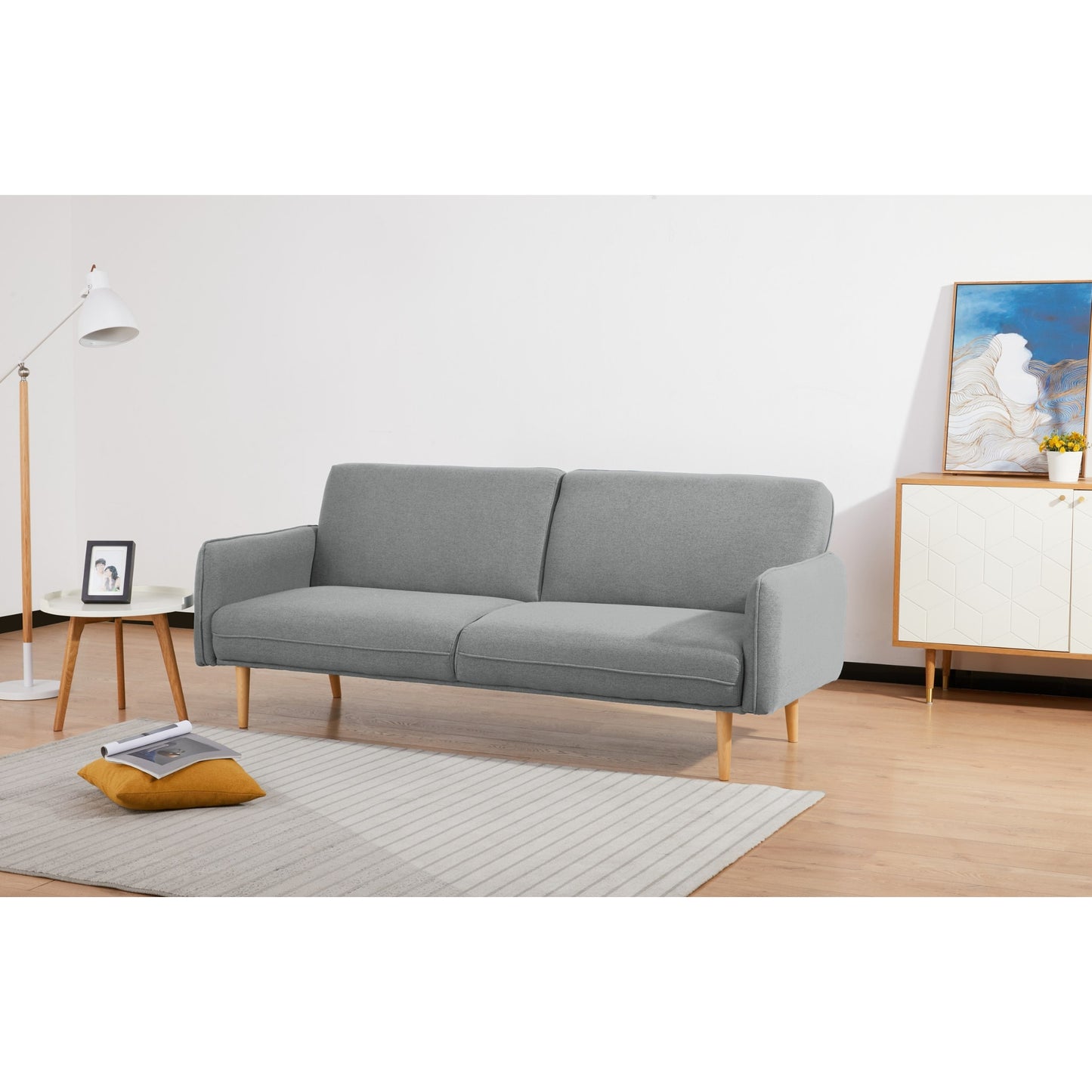 Celia 3 Seater Sofa Queen Bed Fabric Uplholstered Lounge Couch - Light Grey - Cosy Abode