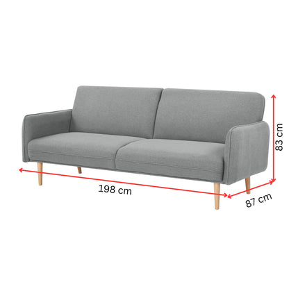 Celia 3 Seater Sofa Queen Bed Fabric Uplholstered Lounge Couch - Light Grey - Cosy Abode