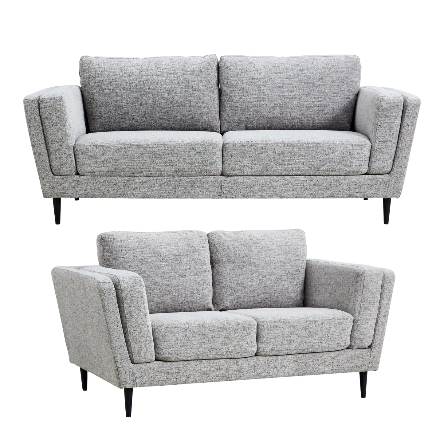 Skylar 3 + 2 Seater Sofa Fabric Uplholstered Lounge Couch - Pepper - Cosy Abode