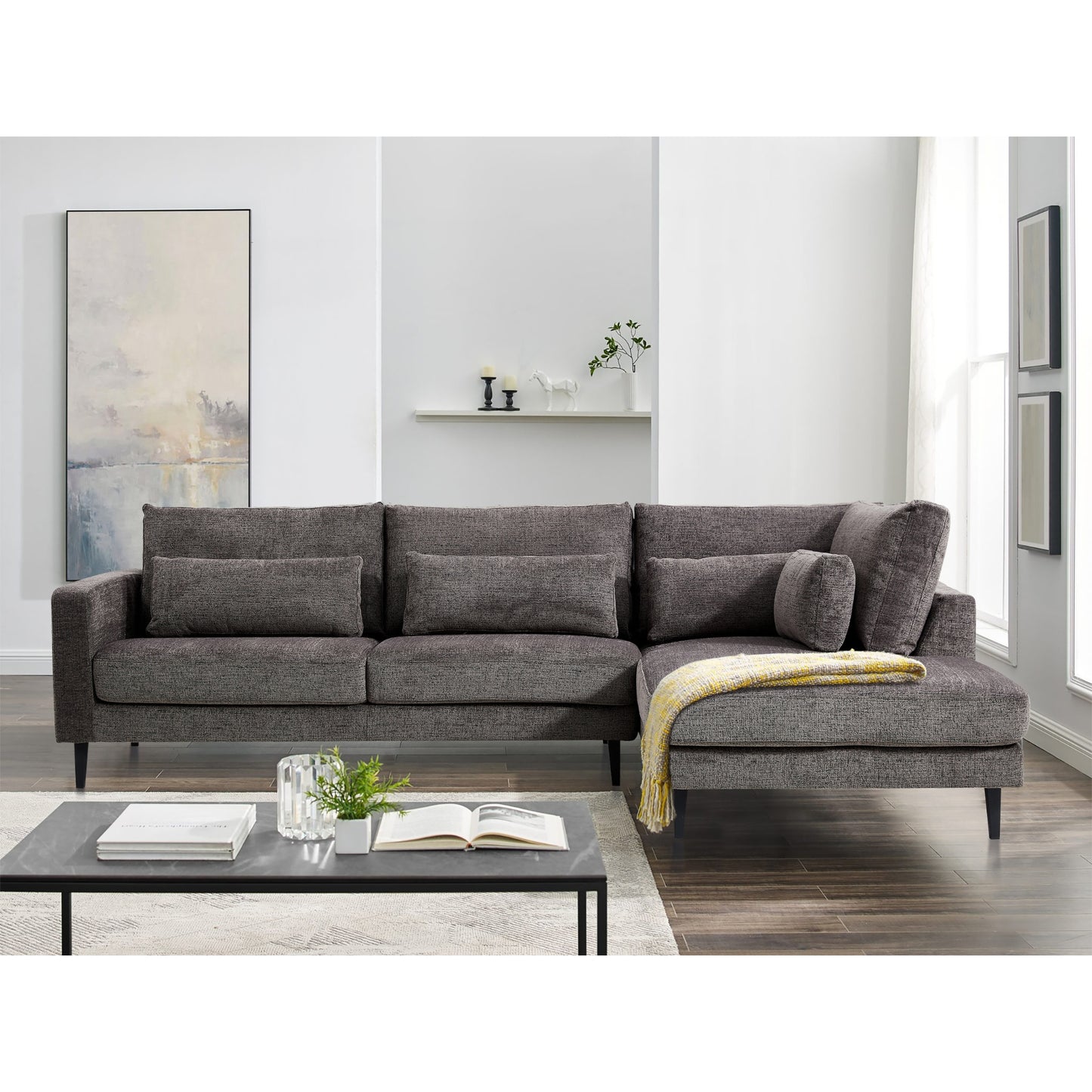 Kaylee 2 Seater Sofa Fabric Uplholstered Right Chaise Lounge Couch - Mink - Cosy Abode