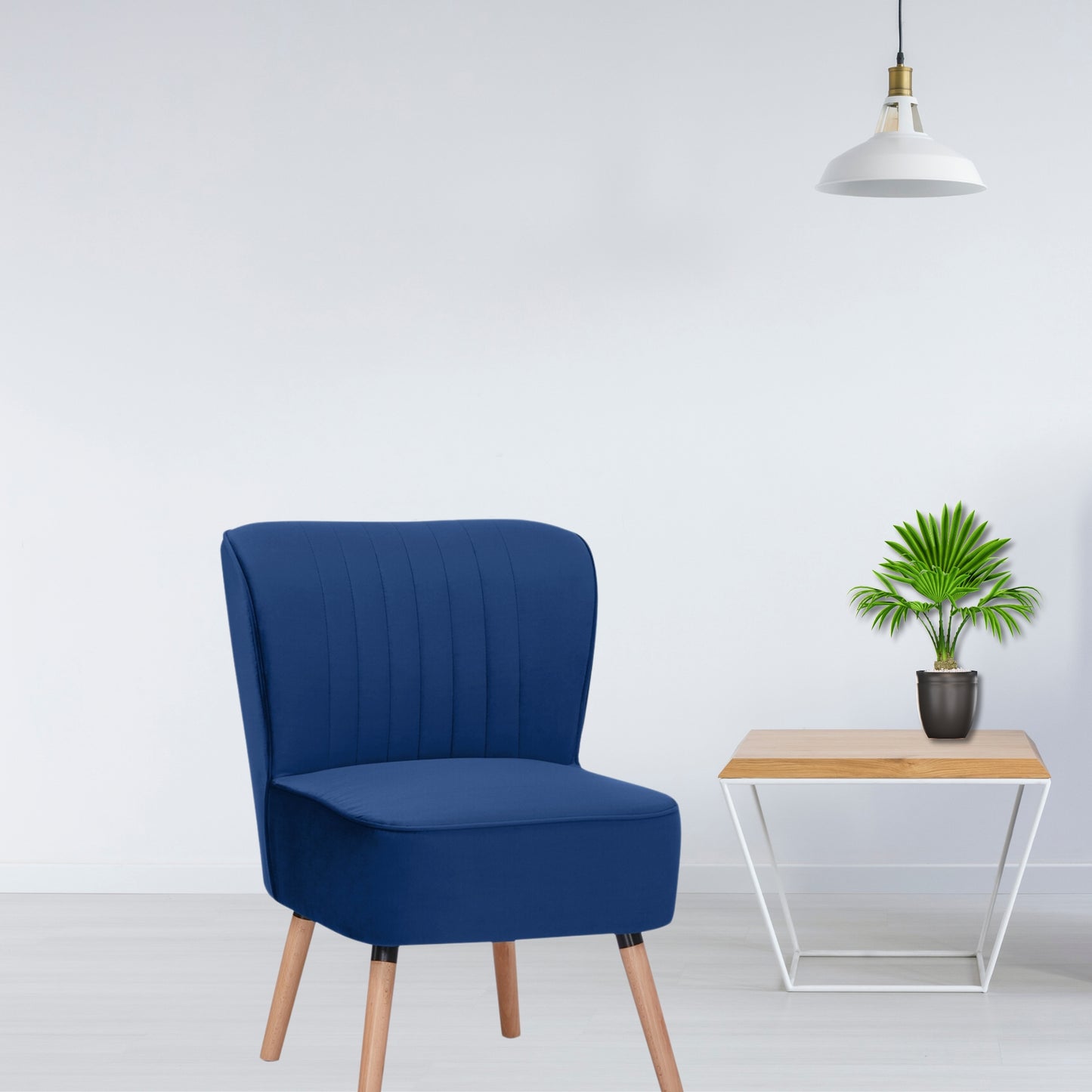 Drew 1 Seater Sofa Accent Chair Fabric Uplholstered Lounge Couch - Dark Blue - Cosy Abode