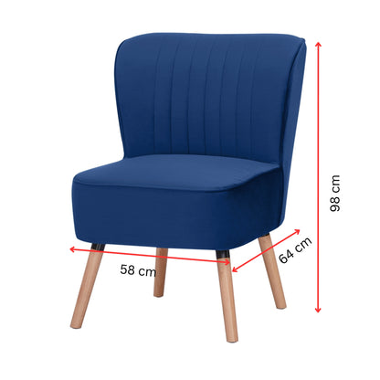 Drew 1 Seater Sofa Accent Chair Fabric Uplholstered Lounge Couch - Dark Blue - Cosy Abode