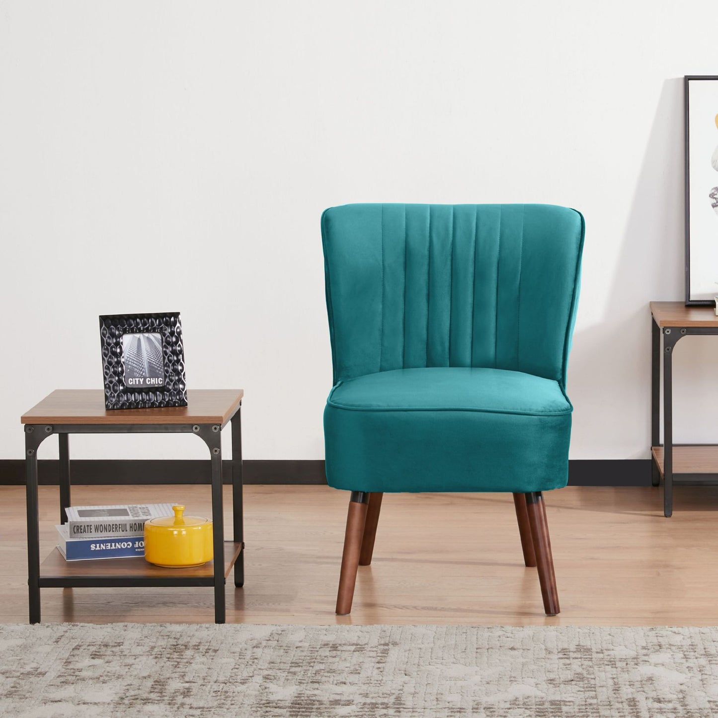 Drew 1 Seater Sofa Accent Chair Fabric Uplholstered Lounge Couch - Mid Blue - Cosy Abode