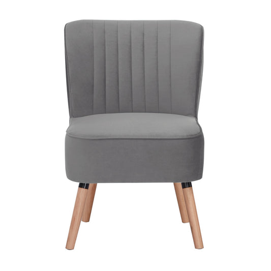 Drew 1 Seater Sofa Accent Chair Fabric Uplholstered Lounge Couch - Mid Grey - Cosy Abode