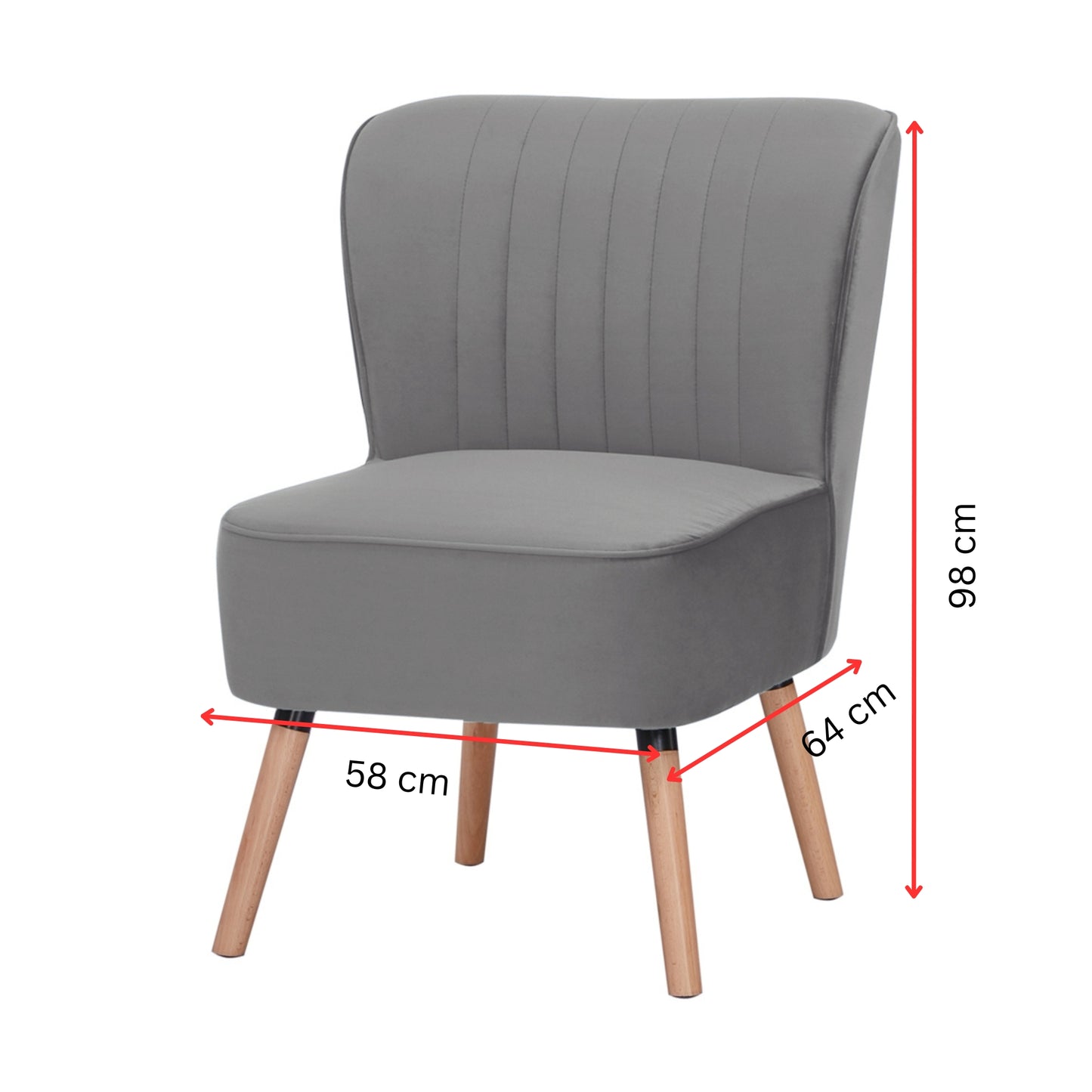 Drew 1 Seater Sofa Accent Chair Fabric Uplholstered Lounge Couch - Mid Grey - Cosy Abode