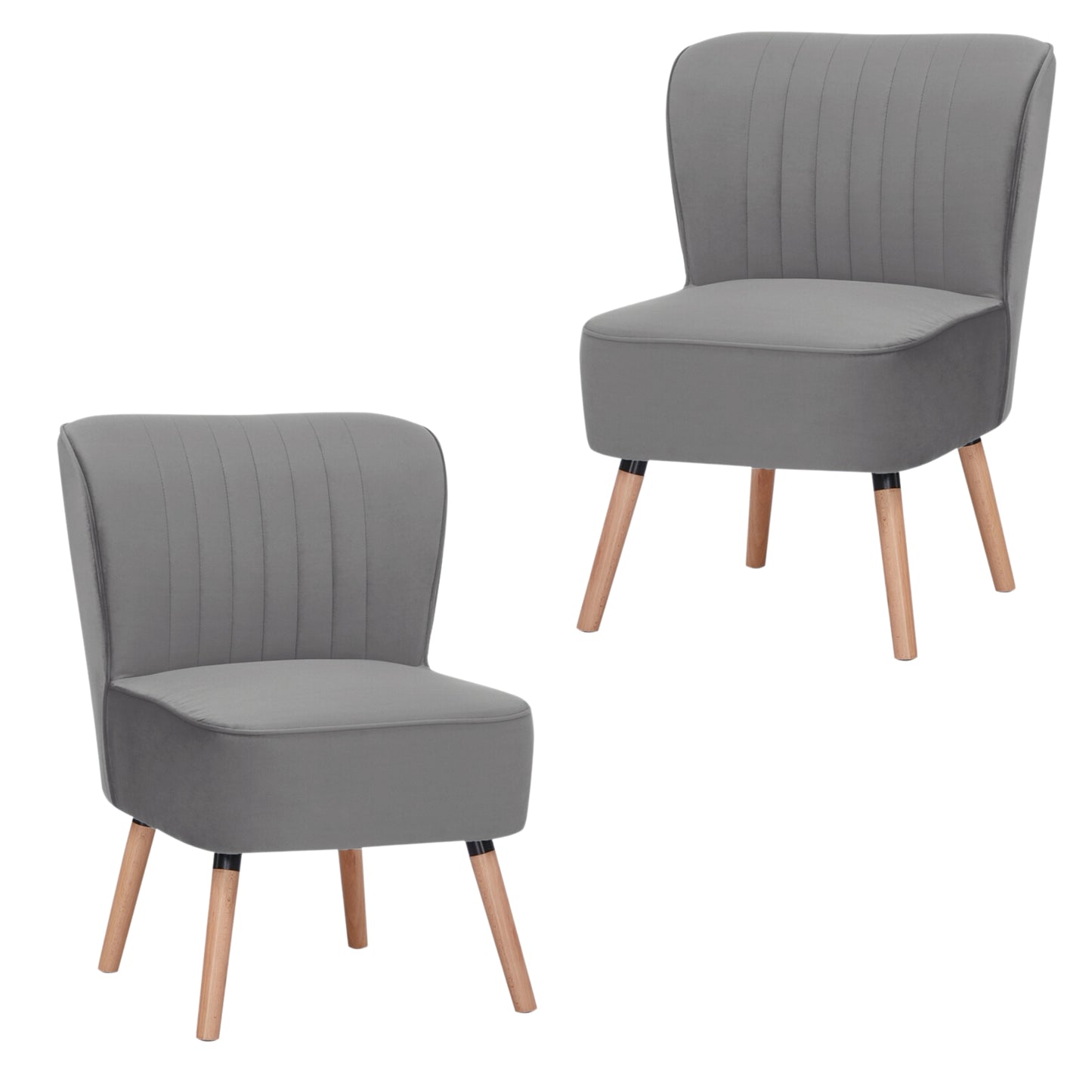 Drew Set of 2 Sofa Accent Chair Fabric Uplholstered Lounge Couch - Mid Grey - Cosy Abode