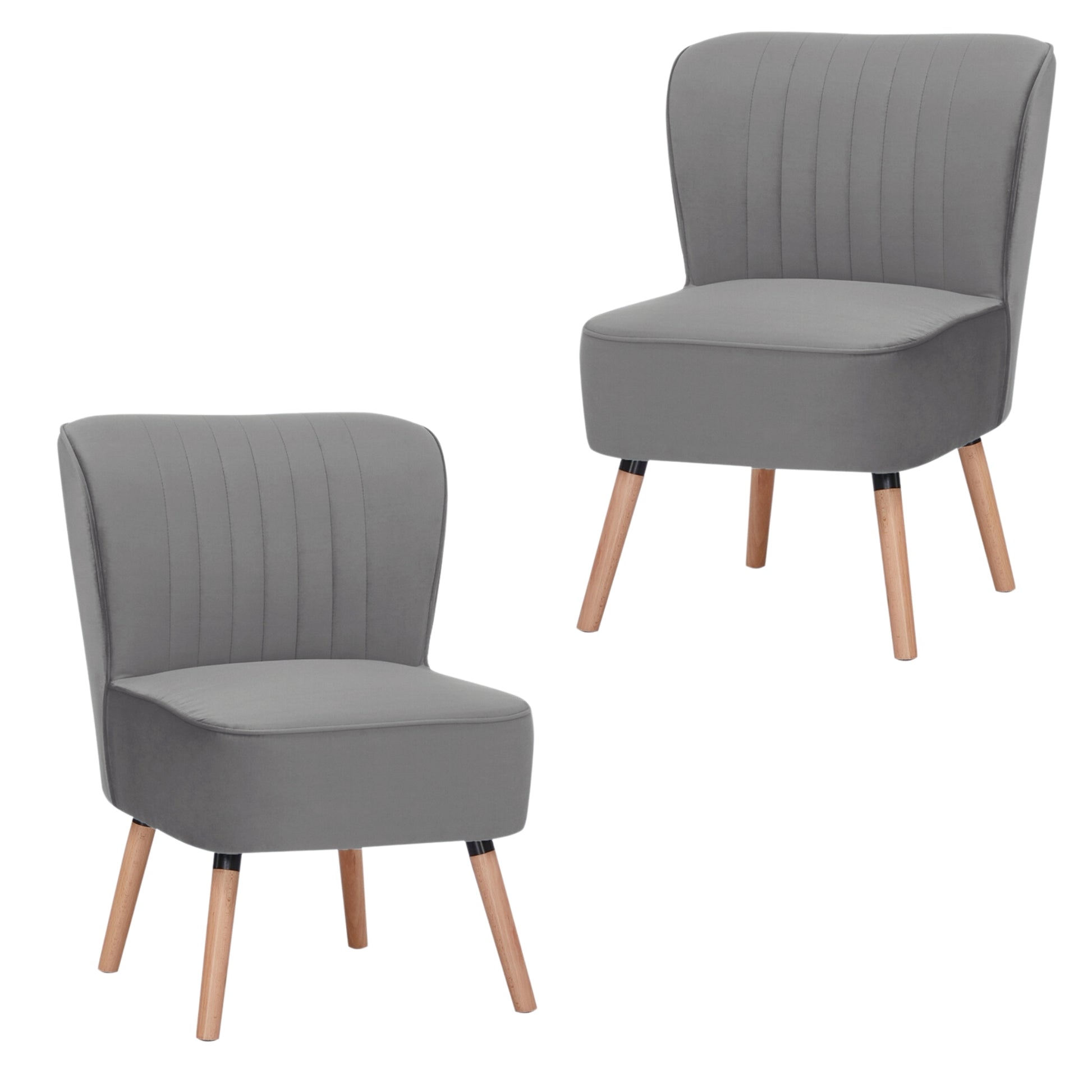 Drew Set of 2 Sofa Accent Chair Fabric Uplholstered Lounge Couch - Mid Grey - Cosy Abode