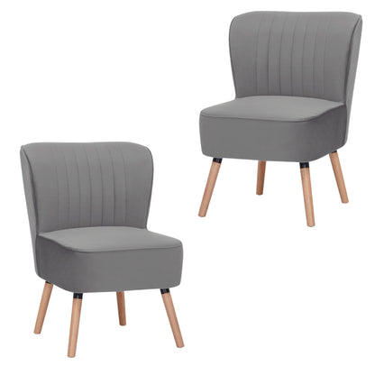 Drew Set of 2 Sofa Accent Chair Fabric Uplholstered Lounge Couch - Mid Grey - Cosy Abode