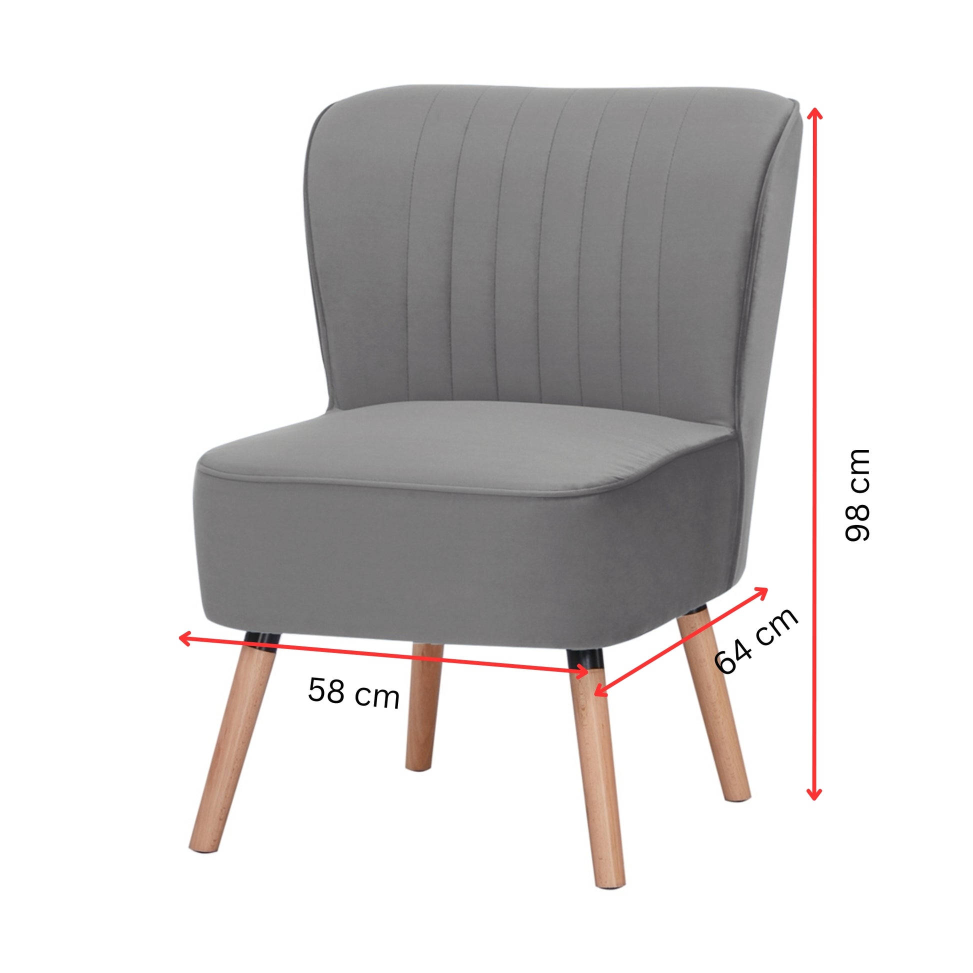Drew Set of 2 Sofa Accent Chair Fabric Uplholstered Lounge Couch - Mid Grey - Cosy Abode