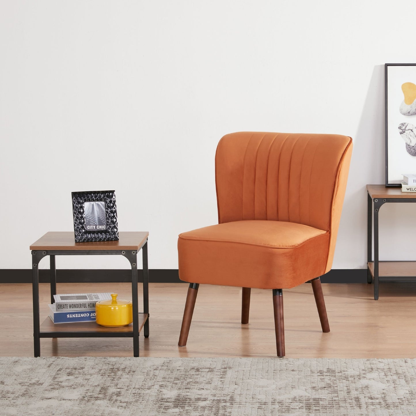 Drew 1 Seater Sofa Accent Chair Fabric Uplholstered Lounge Couch - Orange - Cosy Abode