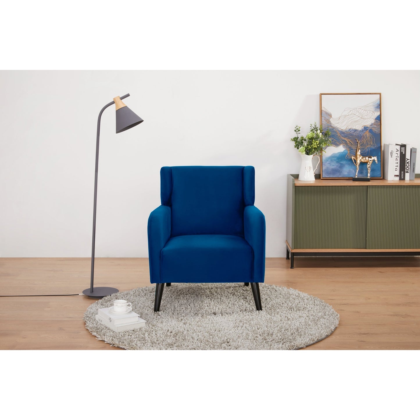 Bianca Set of 2 Accent Sofa Arm Chair Fabric Uplholstered Lounge - Dark Blue - Cosy Abode