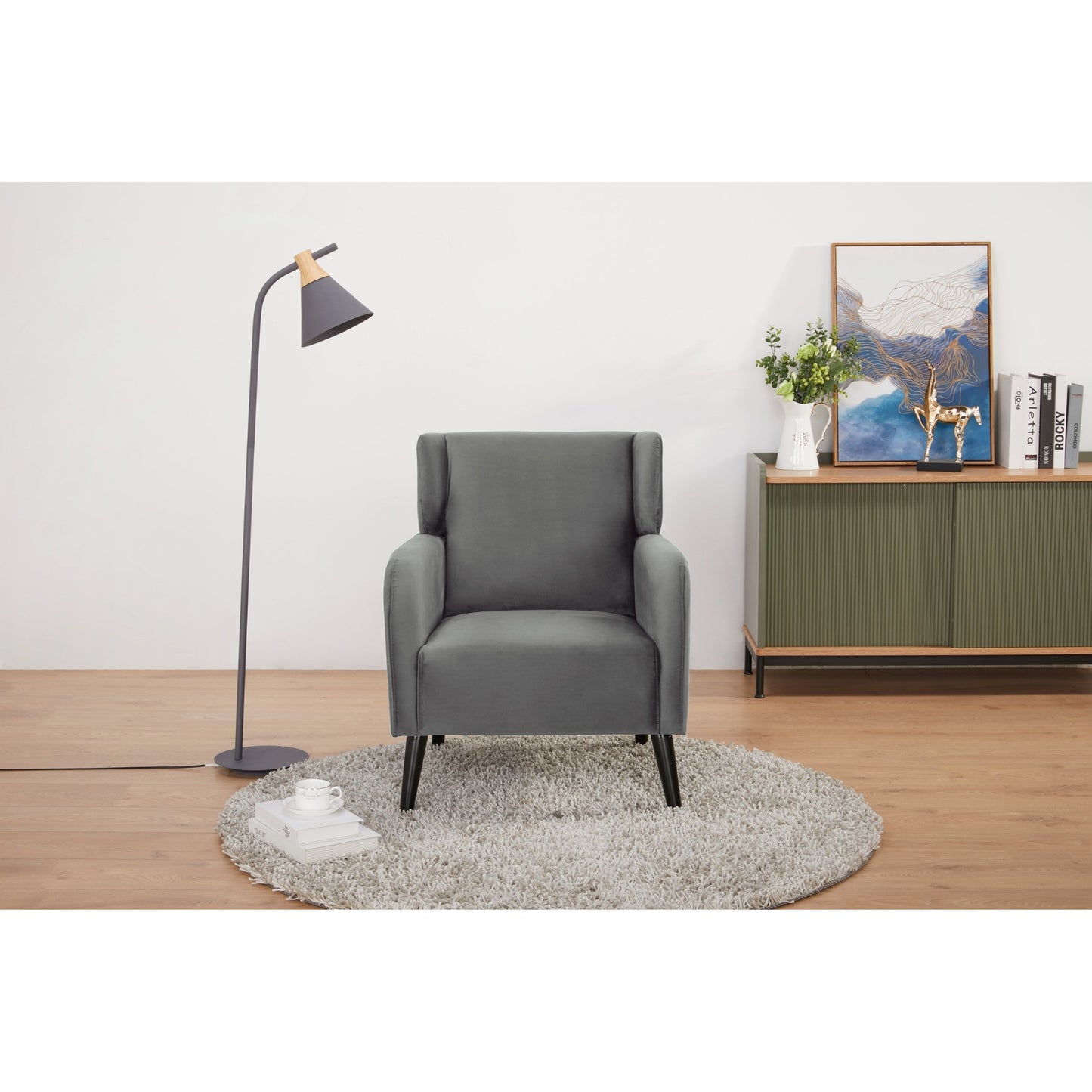 Bianca Accent Sofa Arm Chair Fabric Uplholstered Lounge Couch - Mid Grey - Cosy Abode