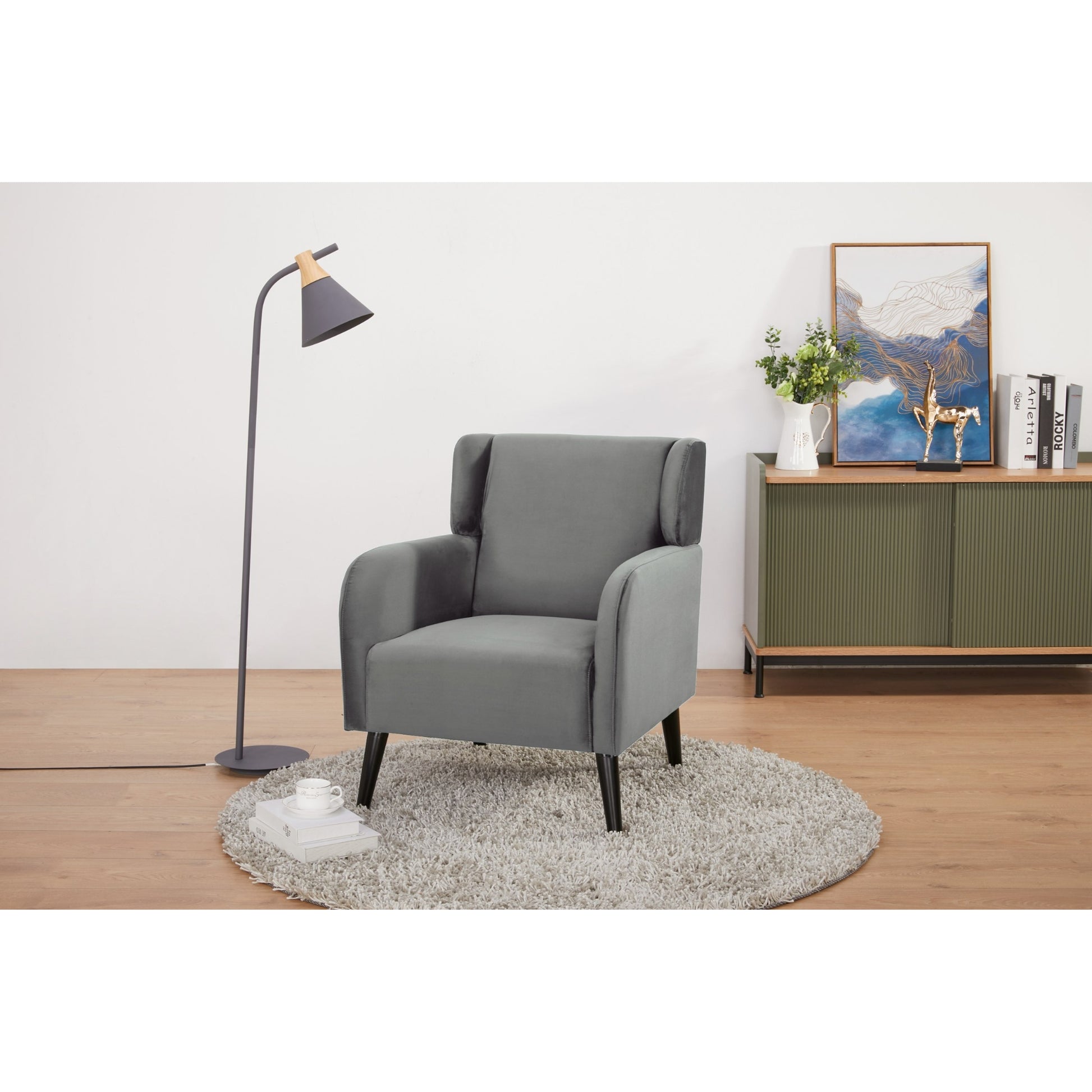 Bianca Accent Sofa Arm Chair Fabric Uplholstered Lounge Couch - Mid Grey - Cosy Abode