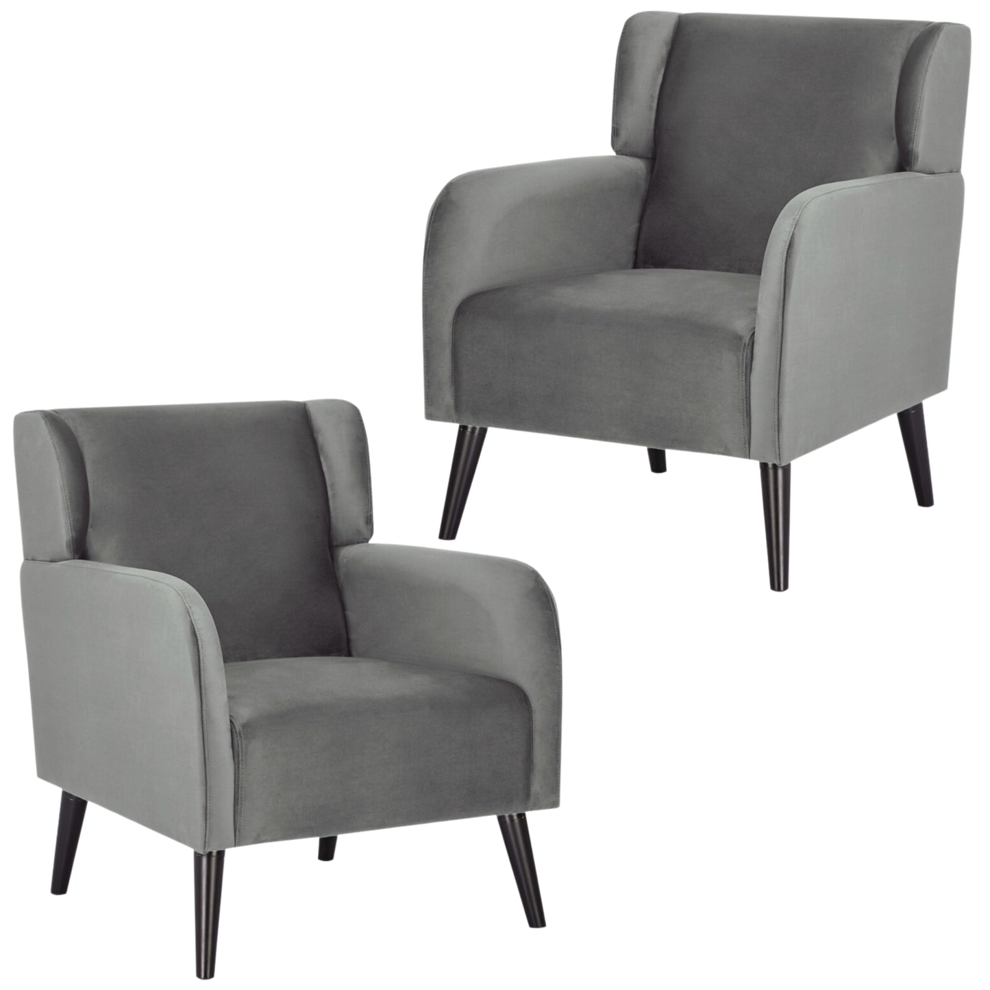 Bianca Set of 2 Accent Sofa Arm Chair Fabric Uplholstered Lounge - Mid Grey - Cosy Abode