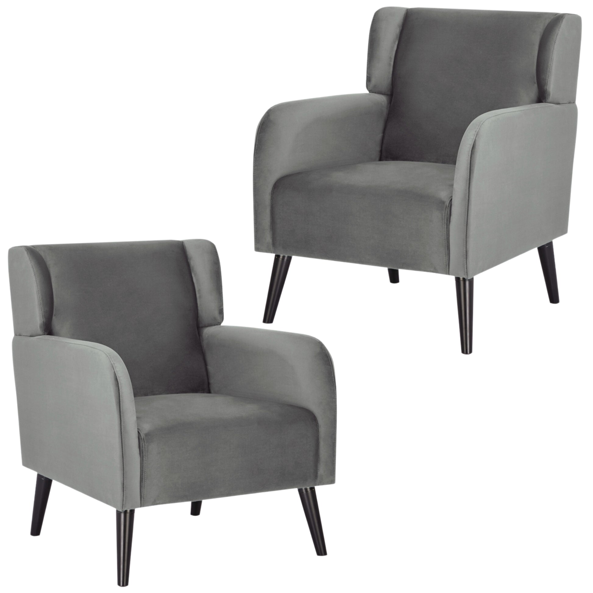 Bianca Set of 2 Accent Sofa Arm Chair Fabric Uplholstered Lounge - Mid Grey - Cosy Abode