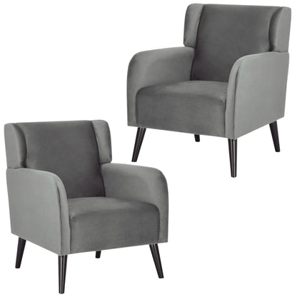 Bianca Set of 2 Accent Sofa Arm Chair Fabric Uplholstered Lounge - Mid Grey - Cosy Abode