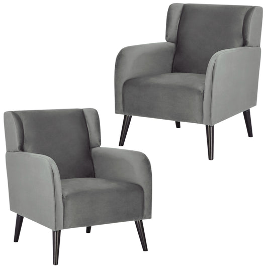 Bianca Set of 2 Accent Sofa Arm Chair Fabric Uplholstered Lounge - Mid Grey - Cosy Abode