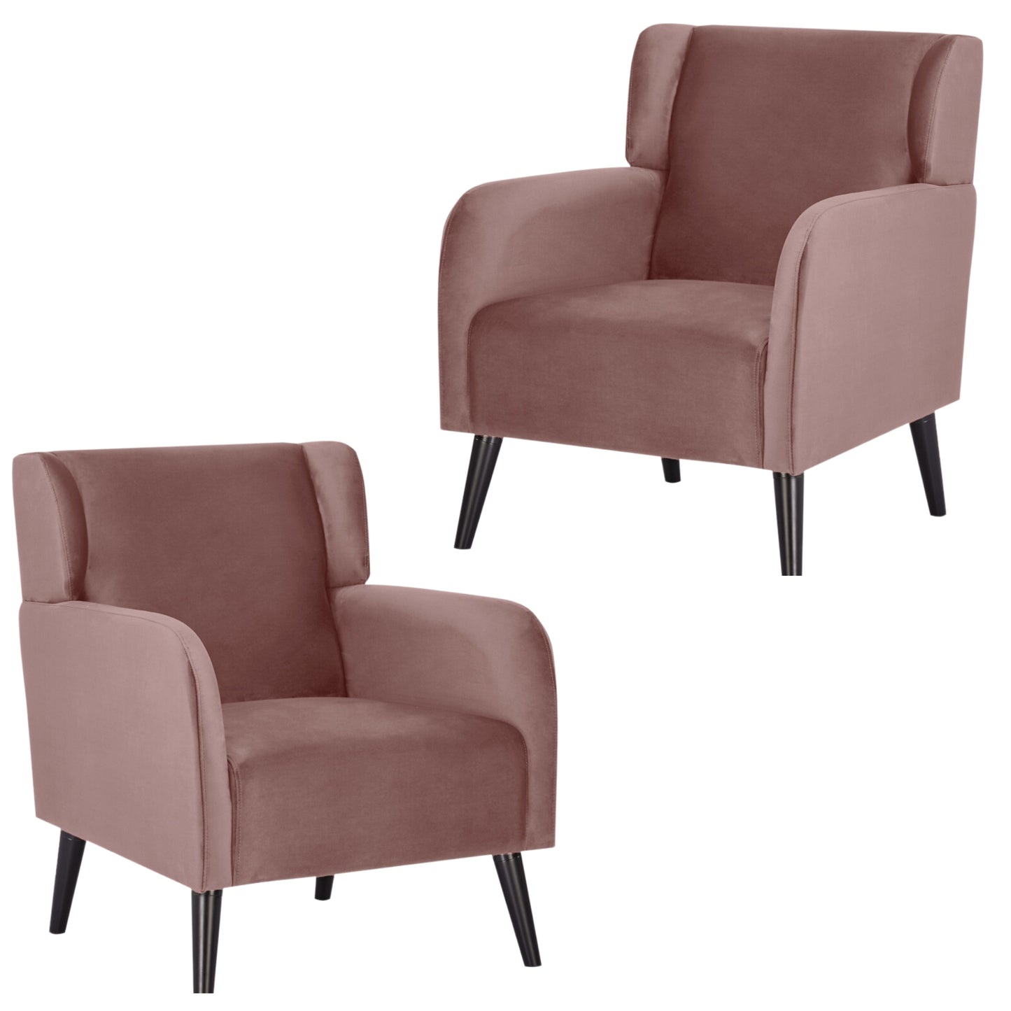 Bianca Set of 2 Accent Sofa Arm Chair Fabric Uplholstered Lounge - Pink - Cosy Abode