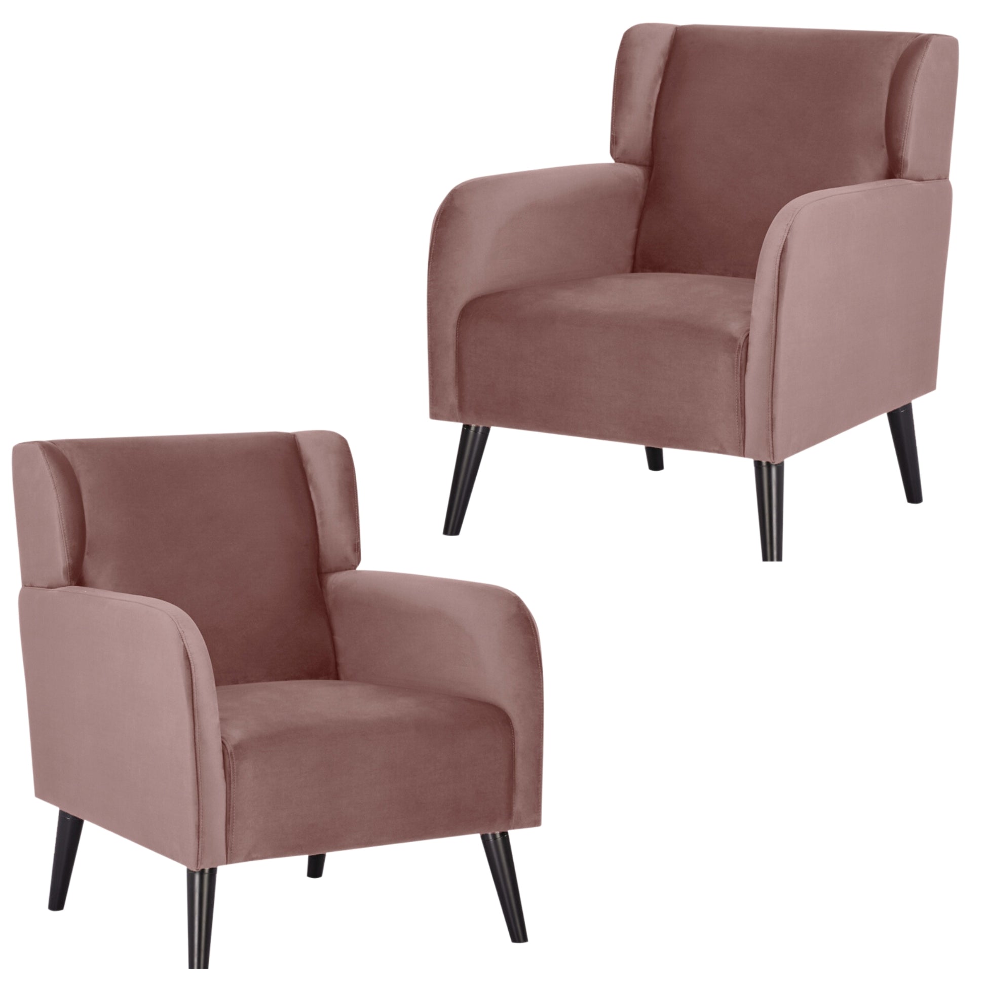 Bianca Set of 2 Accent Sofa Arm Chair Fabric Uplholstered Lounge - Pink - Cosy Abode