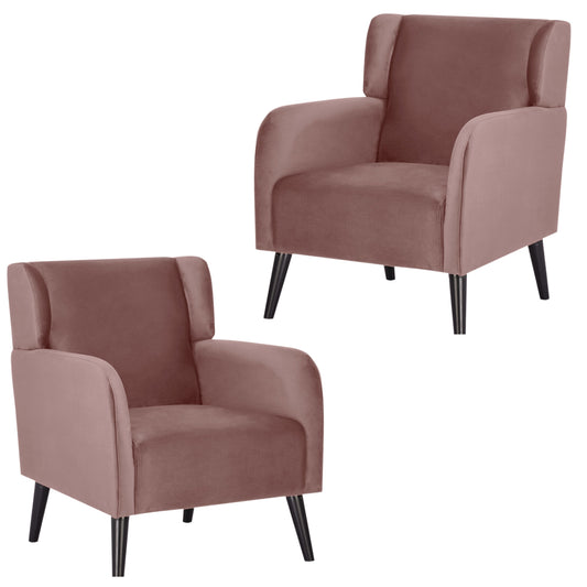Bianca Set of 2 Accent Sofa Arm Chair Fabric Uplholstered Lounge - Pink - Cosy Abode