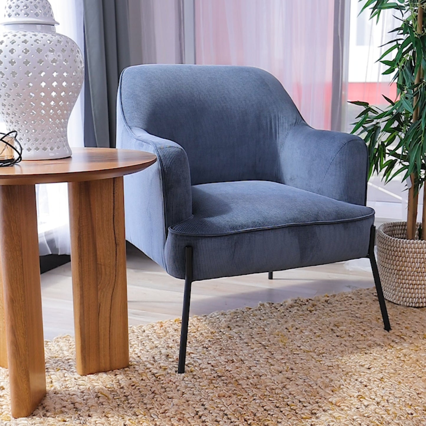 Leah Fabric Armchair Occasional Accent Arm Chair Blue - Cosy Abode