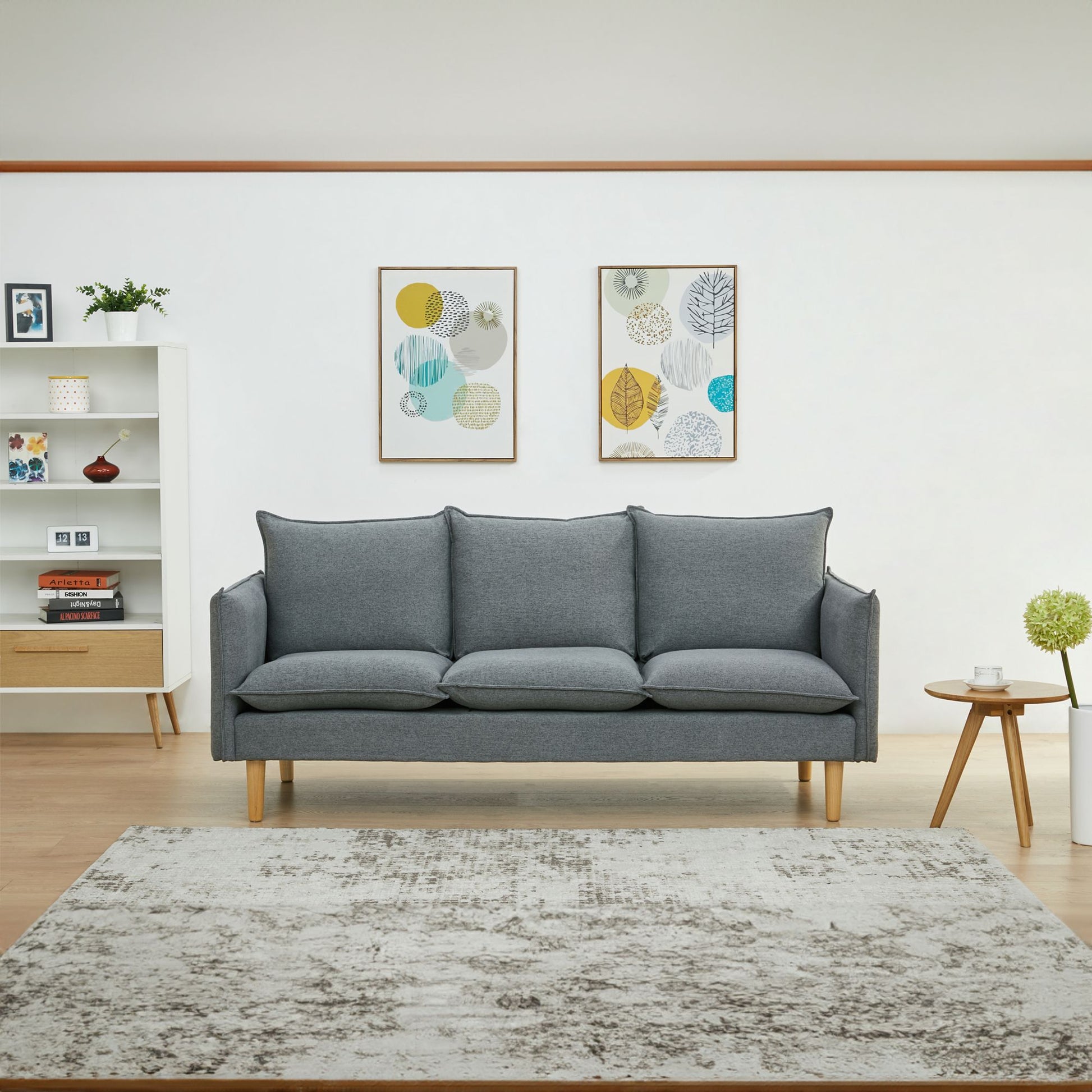 Sinatra 3 Seater Fabric Sofa Lounge Couch Dark Grey - Cosy Abode