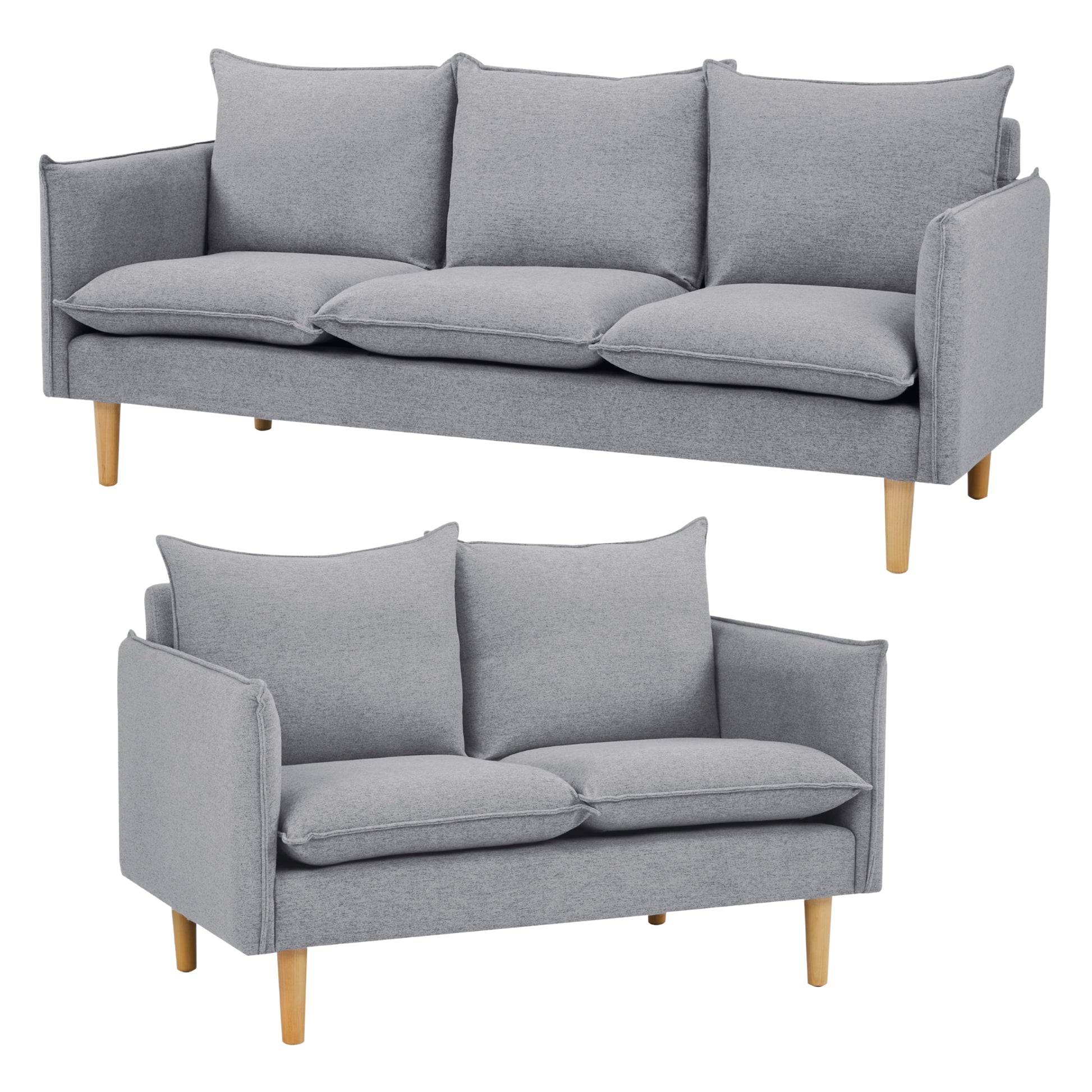 Sinatra 2 + 3 Seater Fabric Sofa Lounge Couch Grey - Cosy Abode