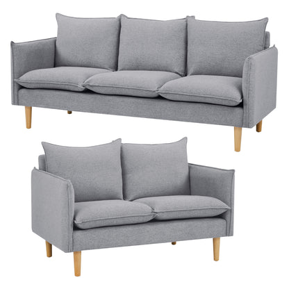 Sinatra 2 + 3 Seater Fabric Sofa Lounge Couch Grey - Cosy Abode