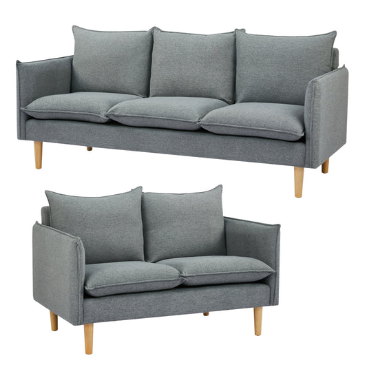 Sinatra 2 + 3 Seater Fabric Sofa Lounge Couch Dark Grey - Cosy Abode