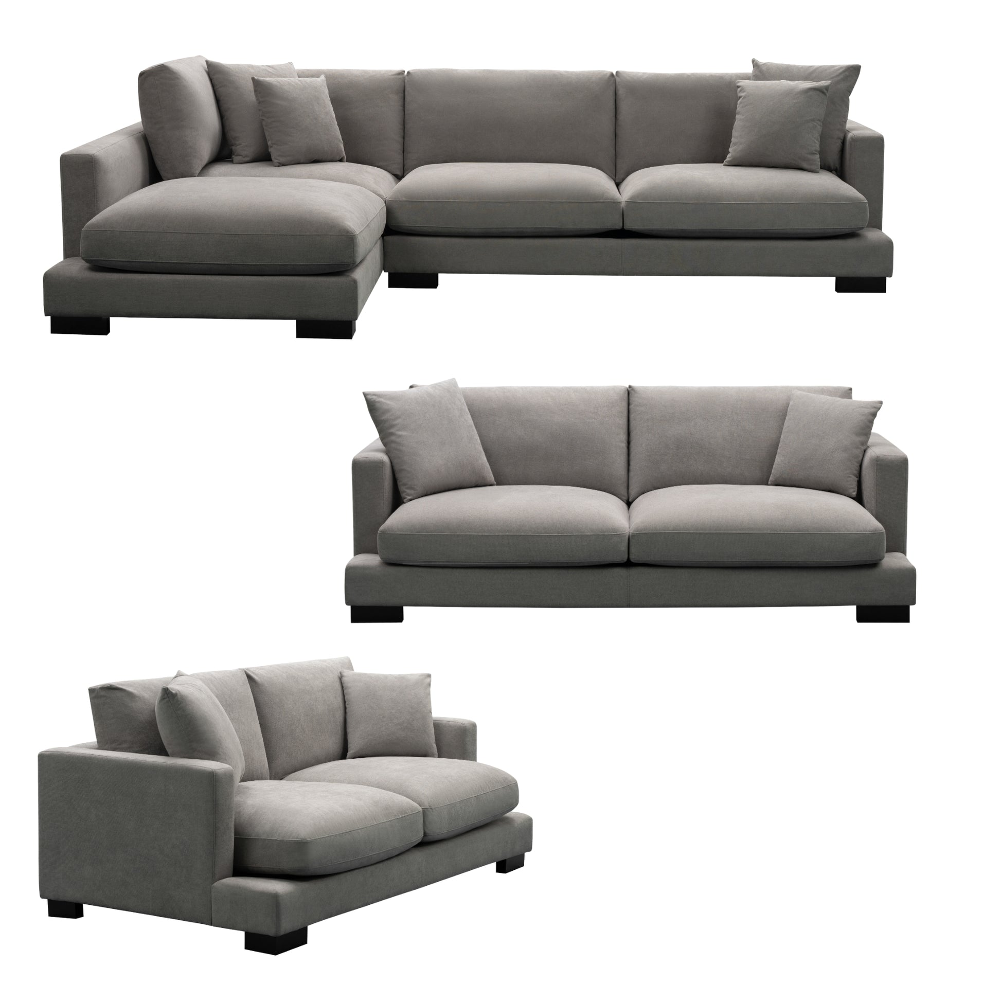 Royalty 3 + 3 + 2 Seater Sofa Fabric Uplholstered Left Chaise Lounge Couch Grey - Cosy Abode