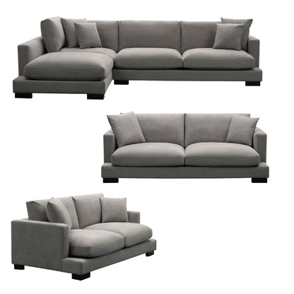 Royalty 3 + 3 + 2 Seater Sofa Fabric Uplholstered Left Chaise Lounge Couch Grey - Cosy Abode
