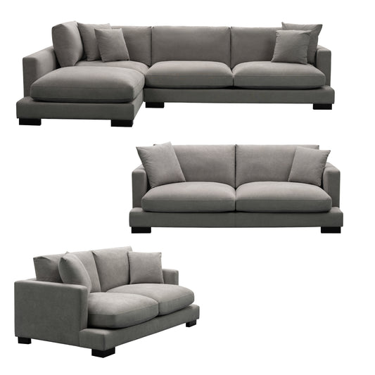 Royalty 3 + 3 + 2 Seater Sofa Fabric Uplholstered Left Chaise Lounge Couch Grey - Cosy Abode