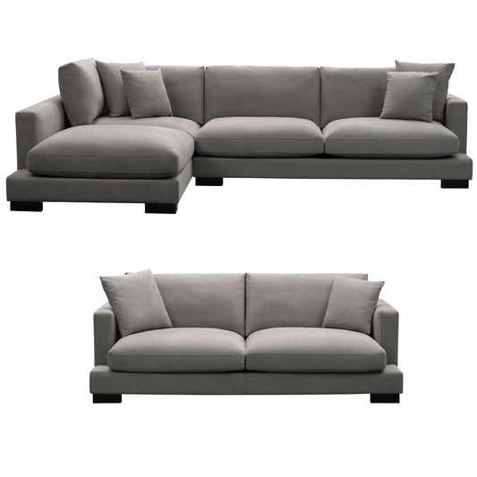 Royalty 3 + 3 Seater Sofa Fabric Uplholstered Left Chaise Lounge Couch - Grey - Cosy Abode