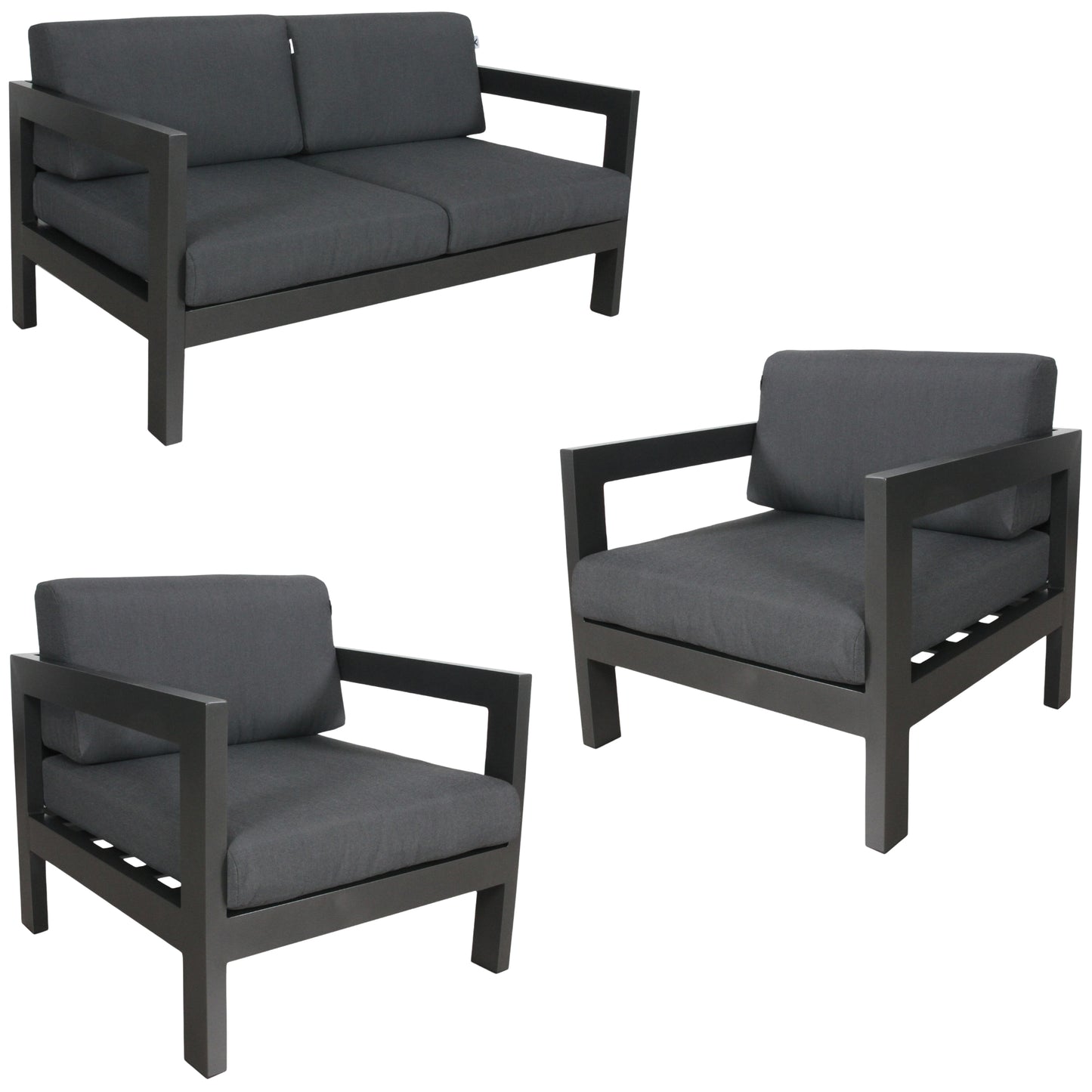 Outie 3pc Set 1+1+2 Seater Outdoor Sofa Lounge Aluminium Frame Charcoal - Cosy Abode