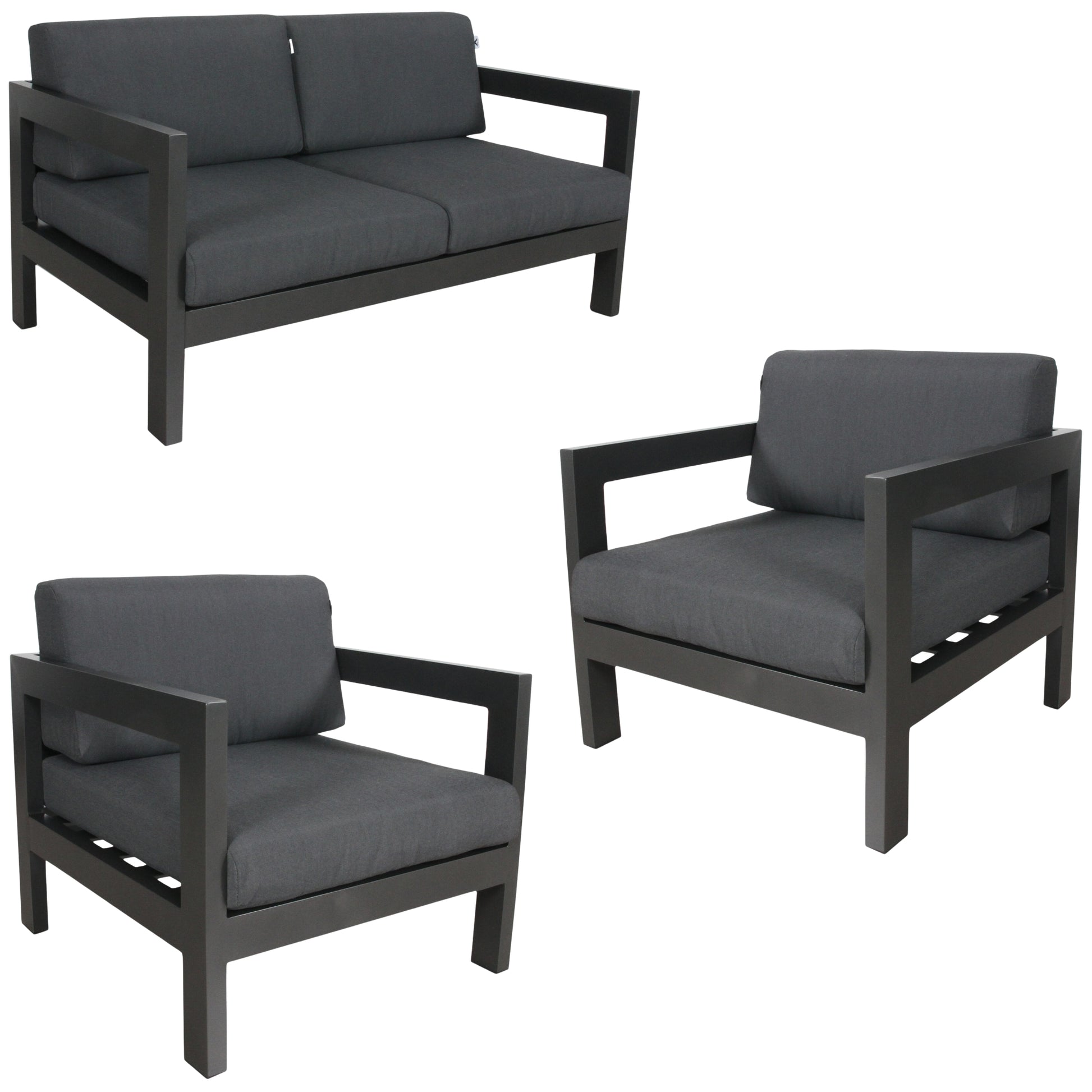 Outie 3pc Set 1+1+2 Seater Outdoor Sofa Lounge Aluminium Frame Charcoal - Cosy Abode