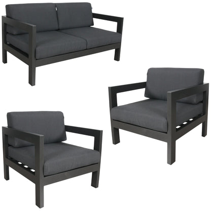 Outie 3pc Set 1+1+2 Seater Outdoor Sofa Lounge Aluminium Frame Charcoal - Cosy Abode