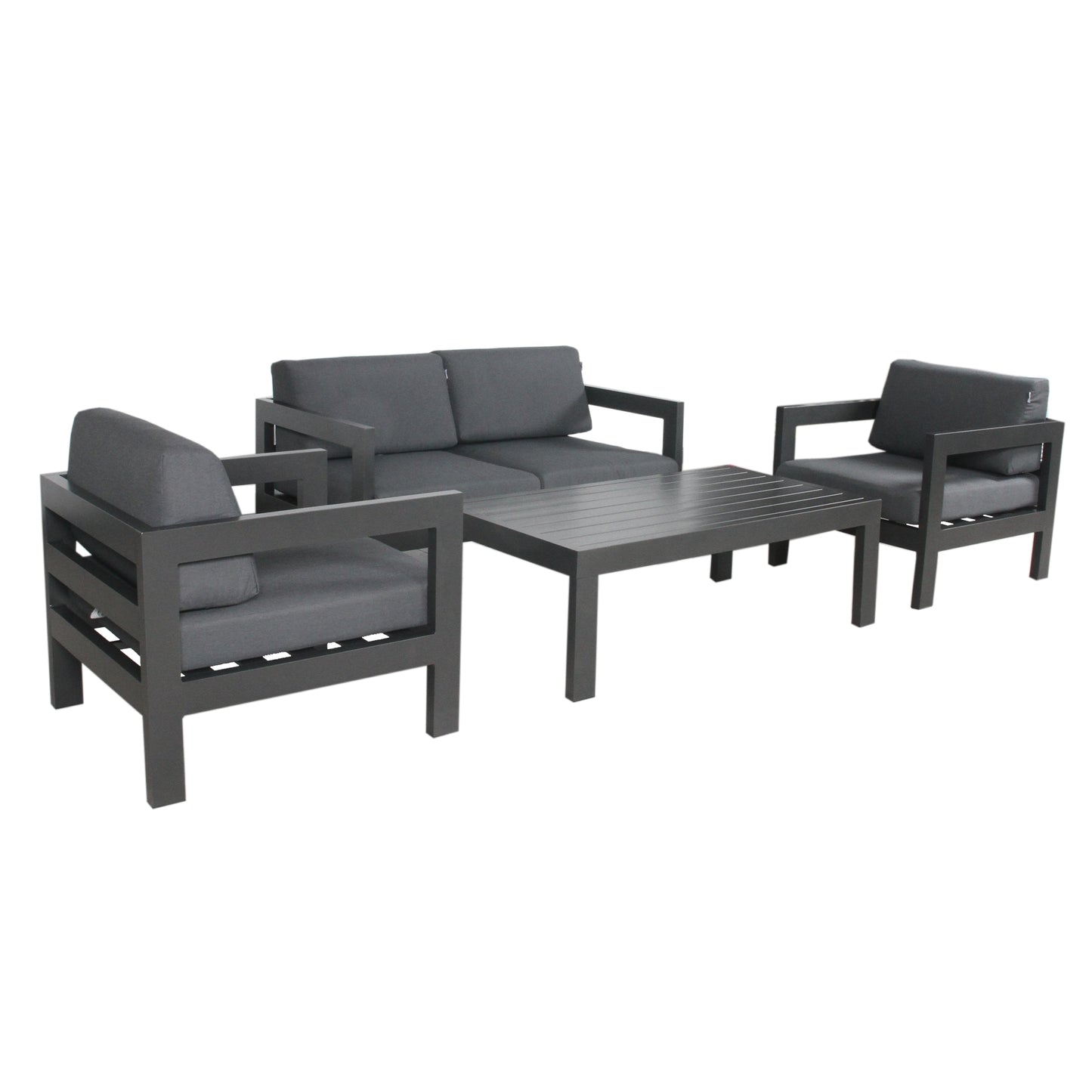 Outie 4pc Set 1+1+2 Seater Outdoor Sofa Lounge Coffee Table Aluminium Charcoal - Cosy Abode