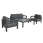 Outie 4pc Set 1+1+2 Seater Outdoor Sofa Lounge Coffee Table Aluminium Charcoal - Cosy Abode