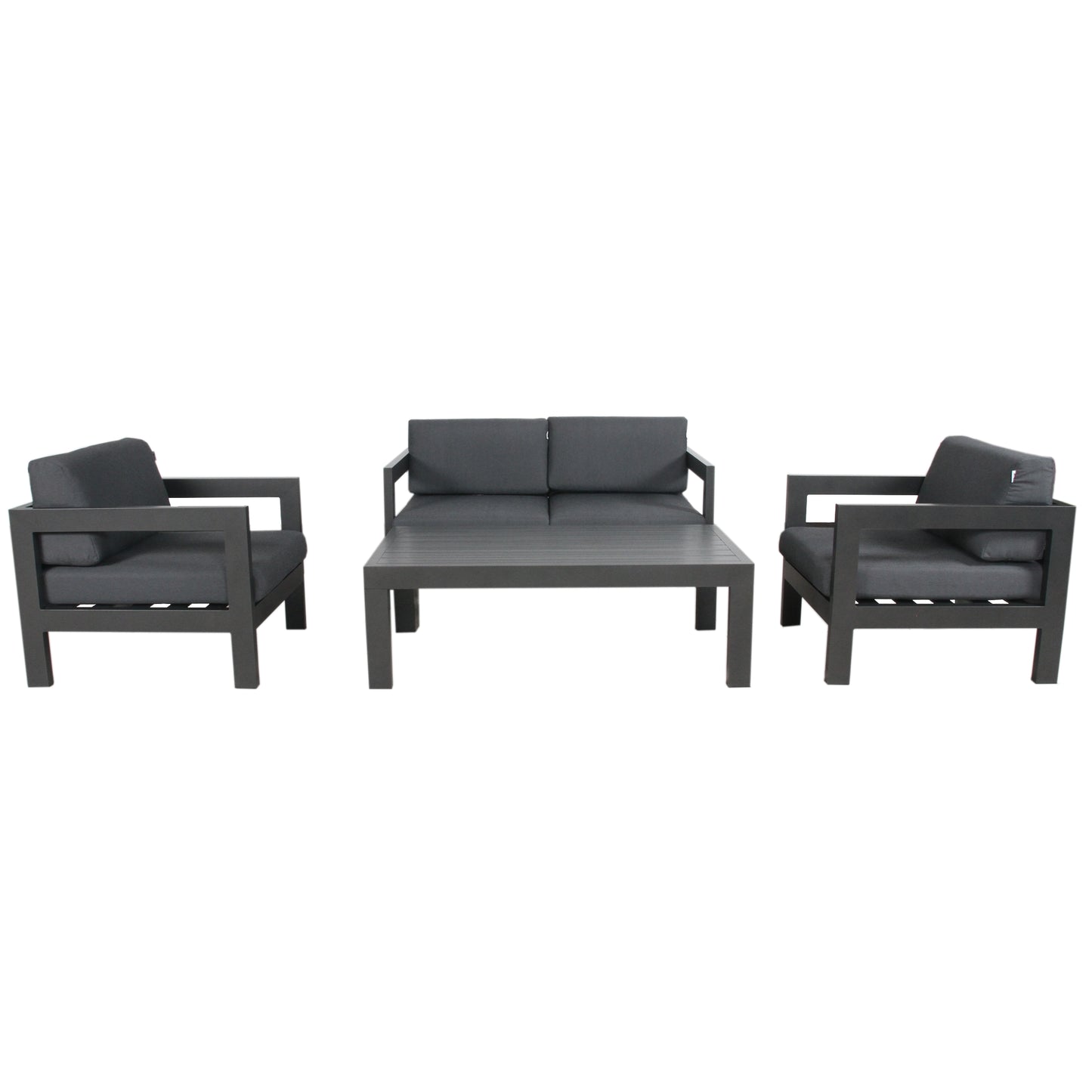 Outie 4pc Set 1+1+2 Seater Outdoor Sofa Lounge Coffee Table Aluminium Charcoal - Cosy Abode