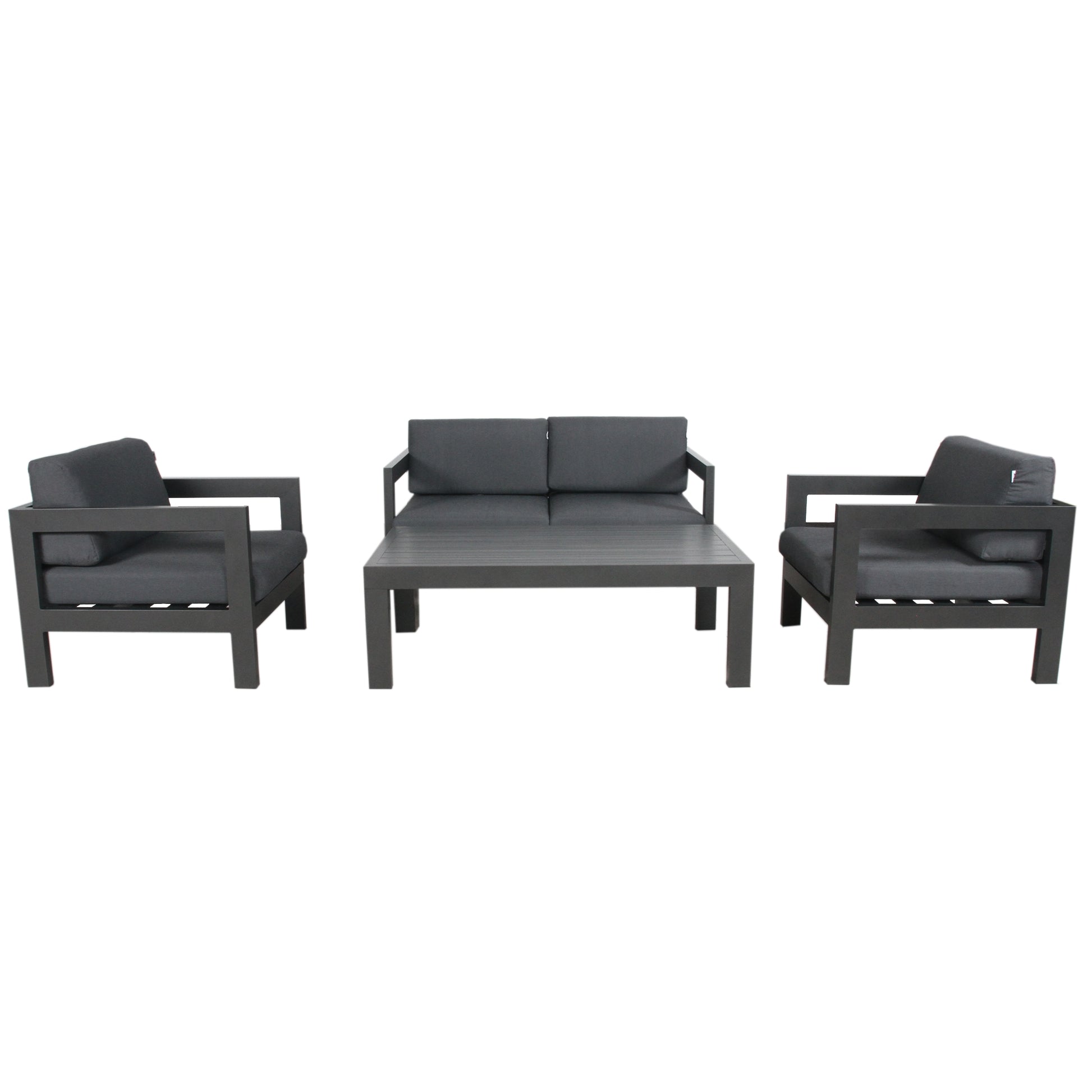 Outie 4pc Set 1+1+2 Seater Outdoor Sofa Lounge Coffee Table Aluminium Charcoal - Cosy Abode